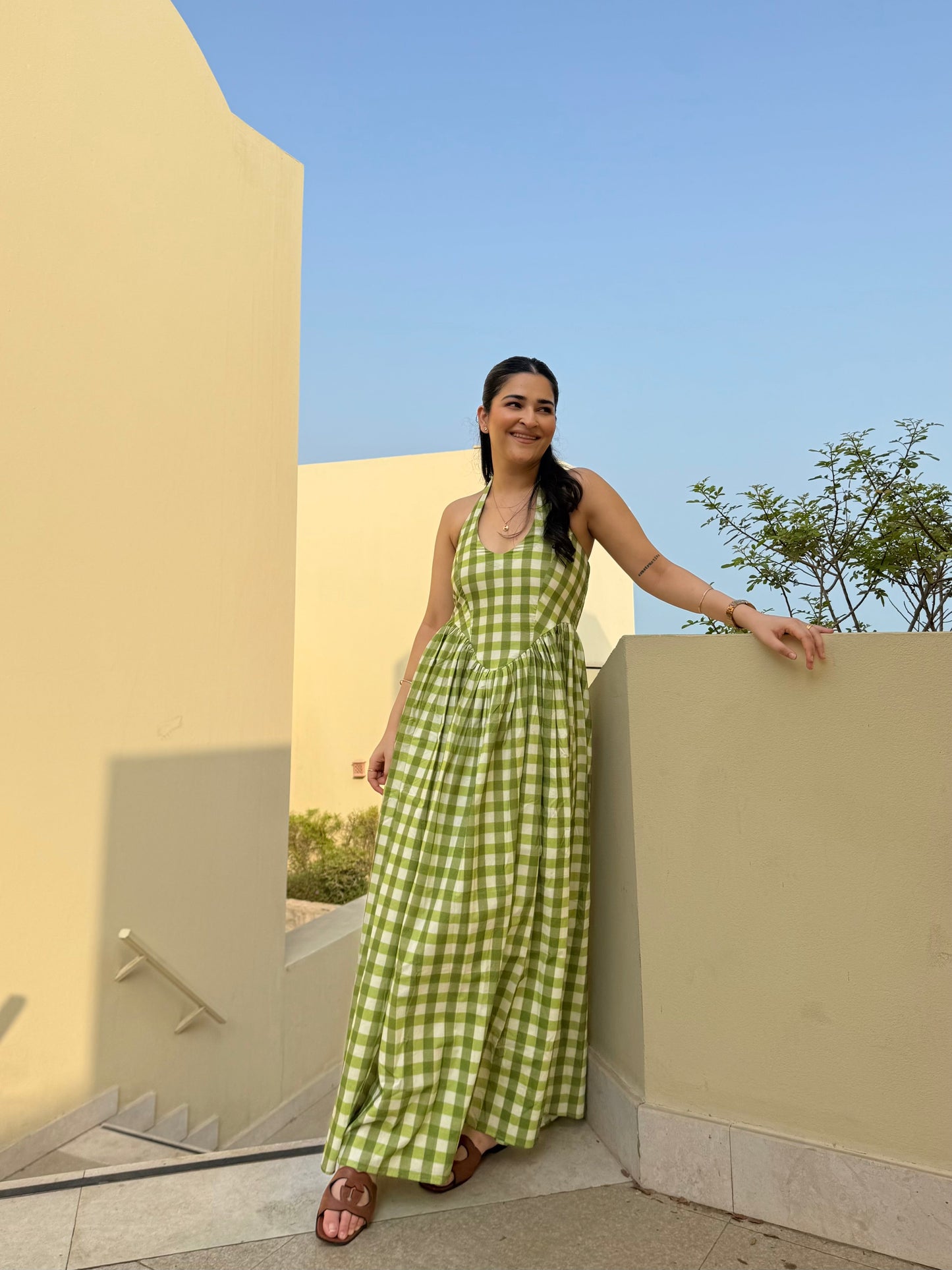 Solea Dress in Pistachio Plaid Print