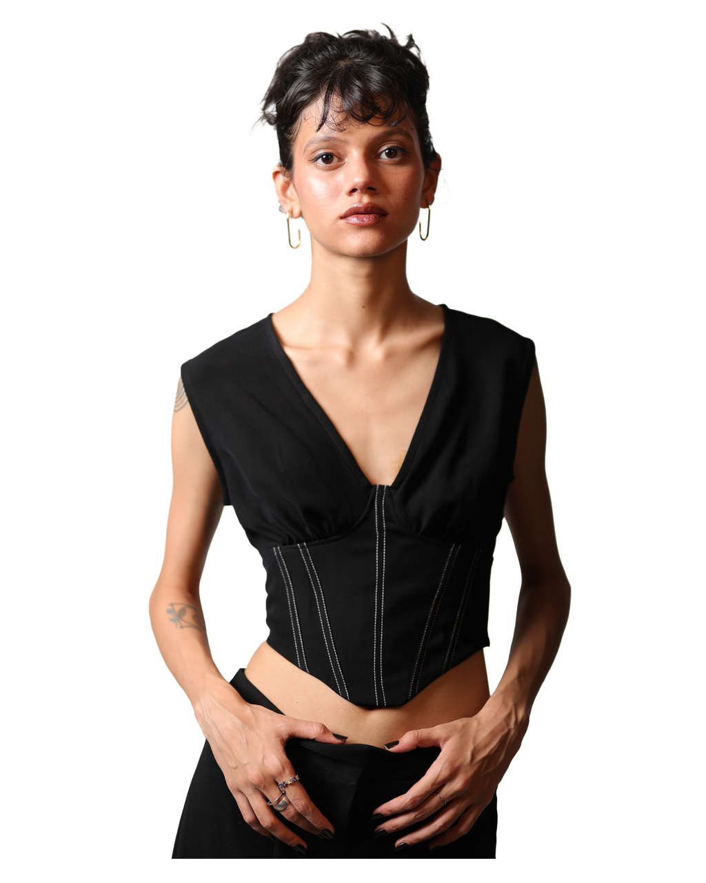 Affair Corset With High Waisted Pants - Black