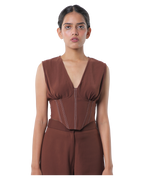 Affair Corset With High Waisted Pants - Brown