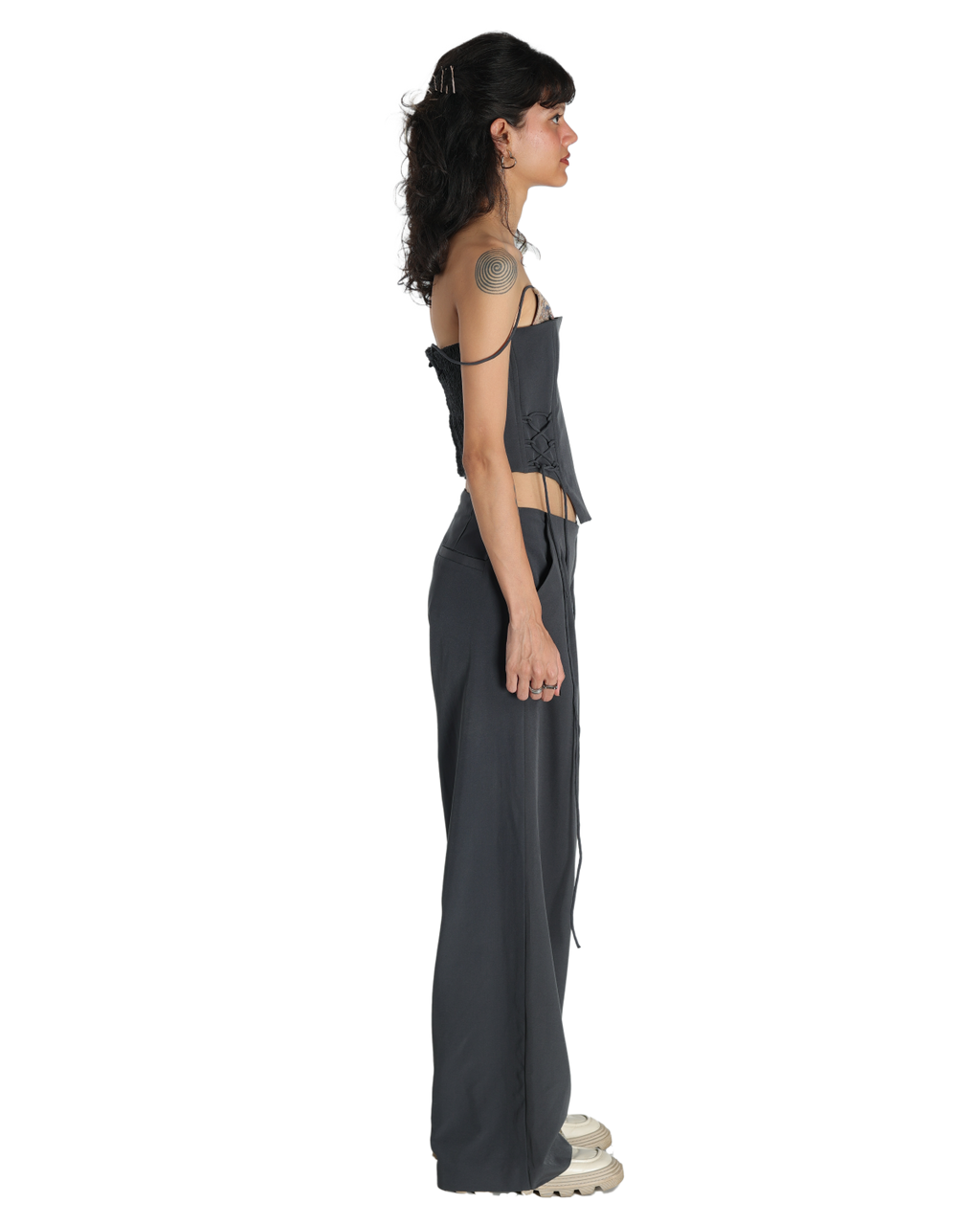 Bunny Ears Corset With Angle Fly Pants - Dark Grey