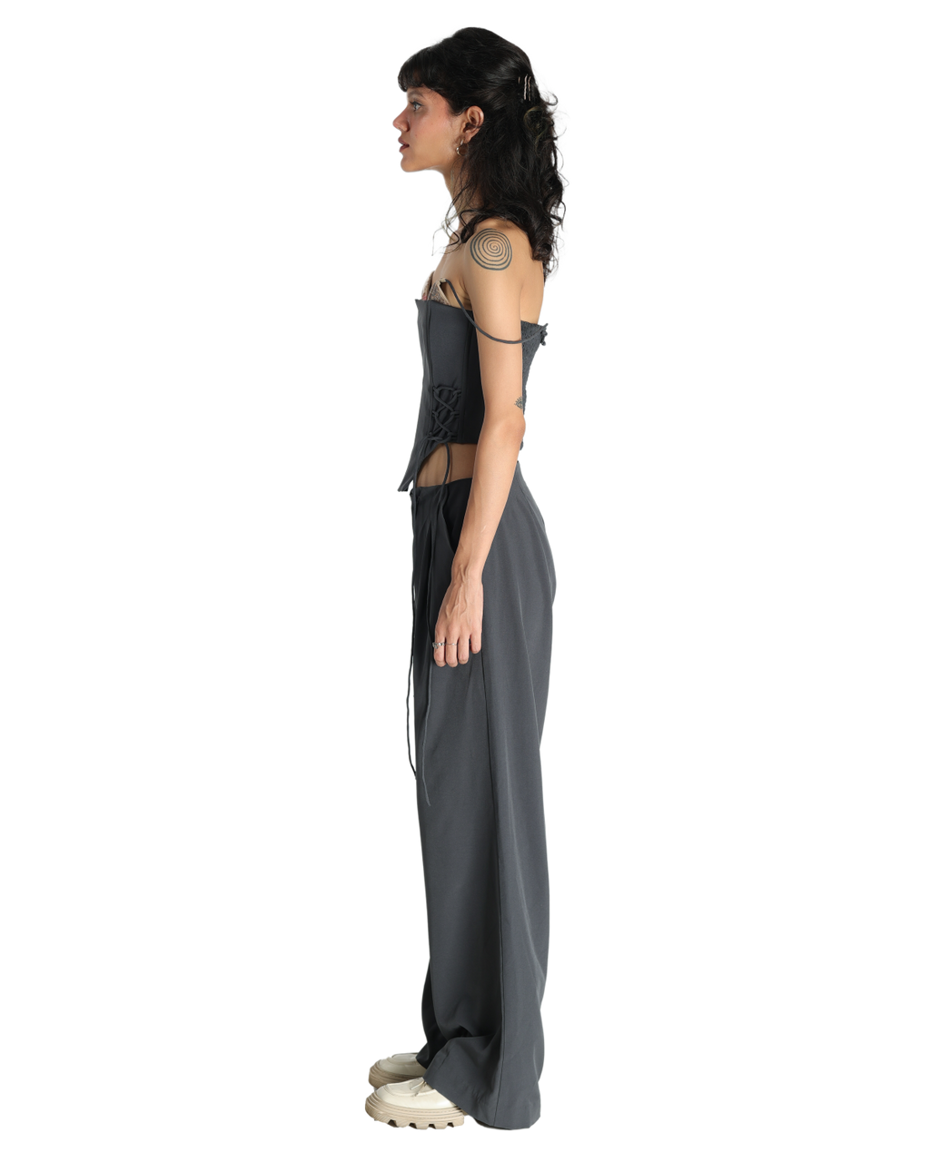 Bunny Ears Corset With Angle Fly Pants - Dark Grey