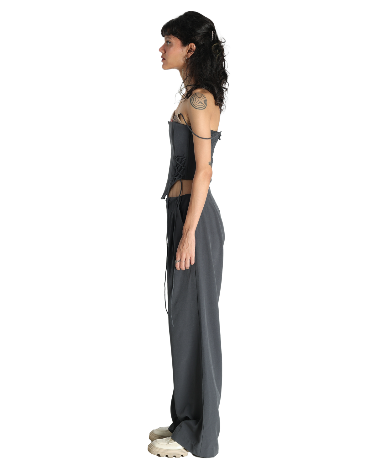 Bunny Ears Corset With Angle Fly Pants - Dark Grey