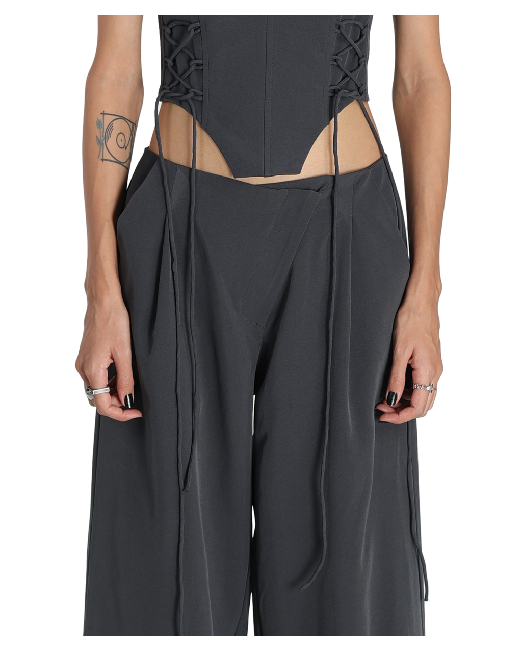 Bunny Ears Corset With Angle Fly Pants - Dark Grey