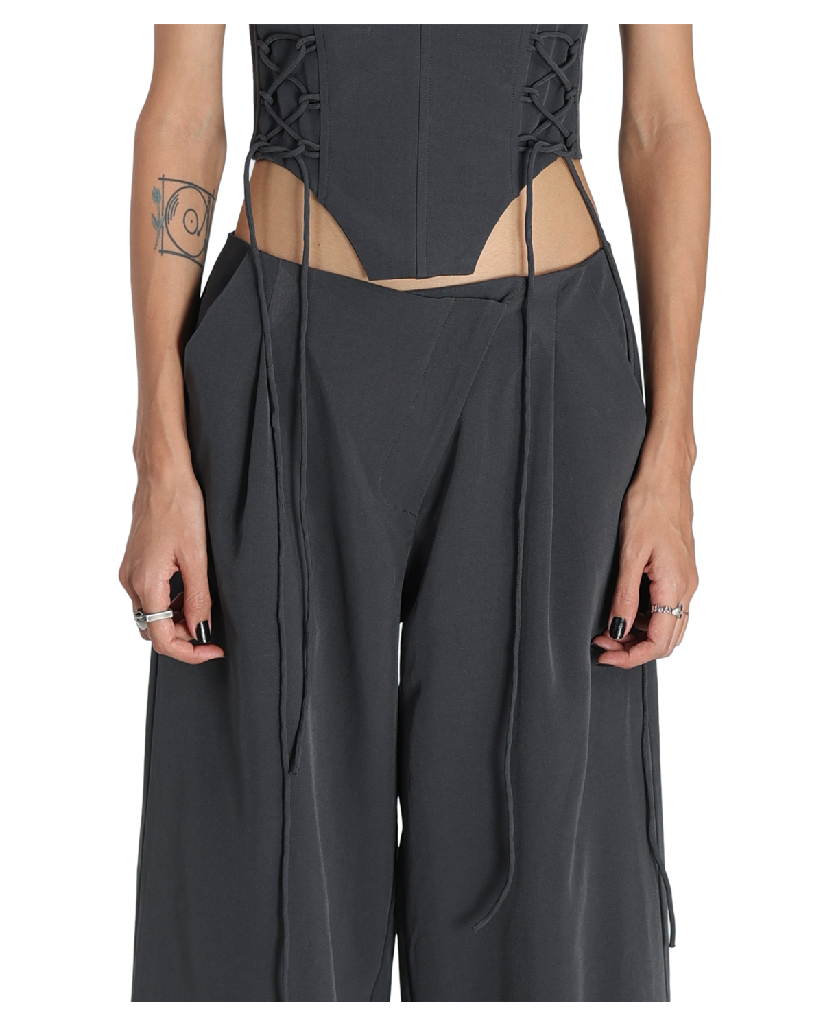 Bunny Ears Corset With Angle Fly Pants - Dark Grey