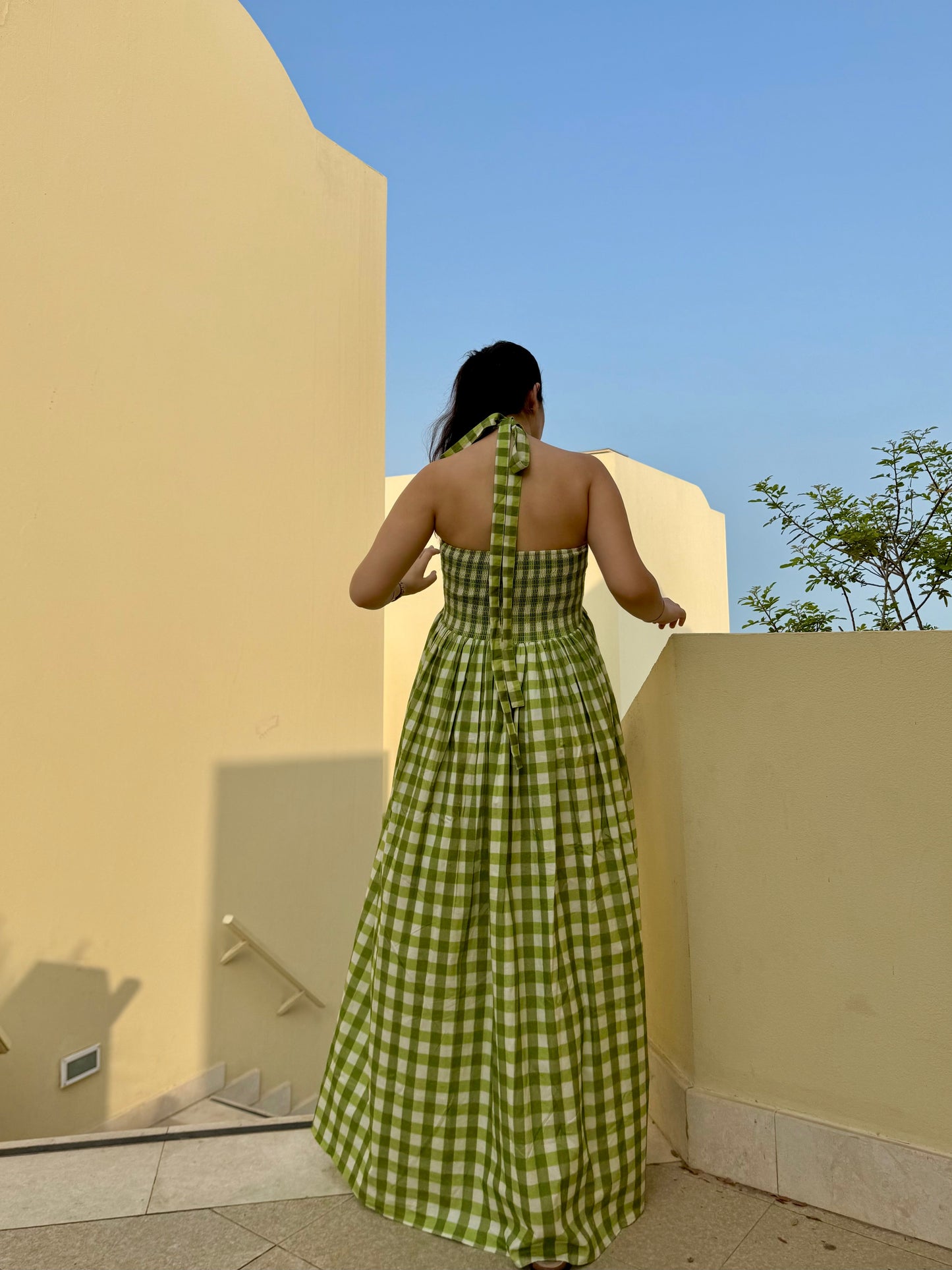 Solea Dress in Pistachio Plaid Print