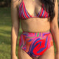 High Waist and High Coverage Bikini Bottom - Candy Wave