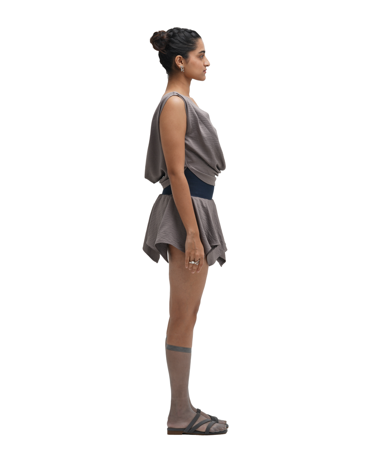 GREY COWL TOP WITH FLAIR SKIRT