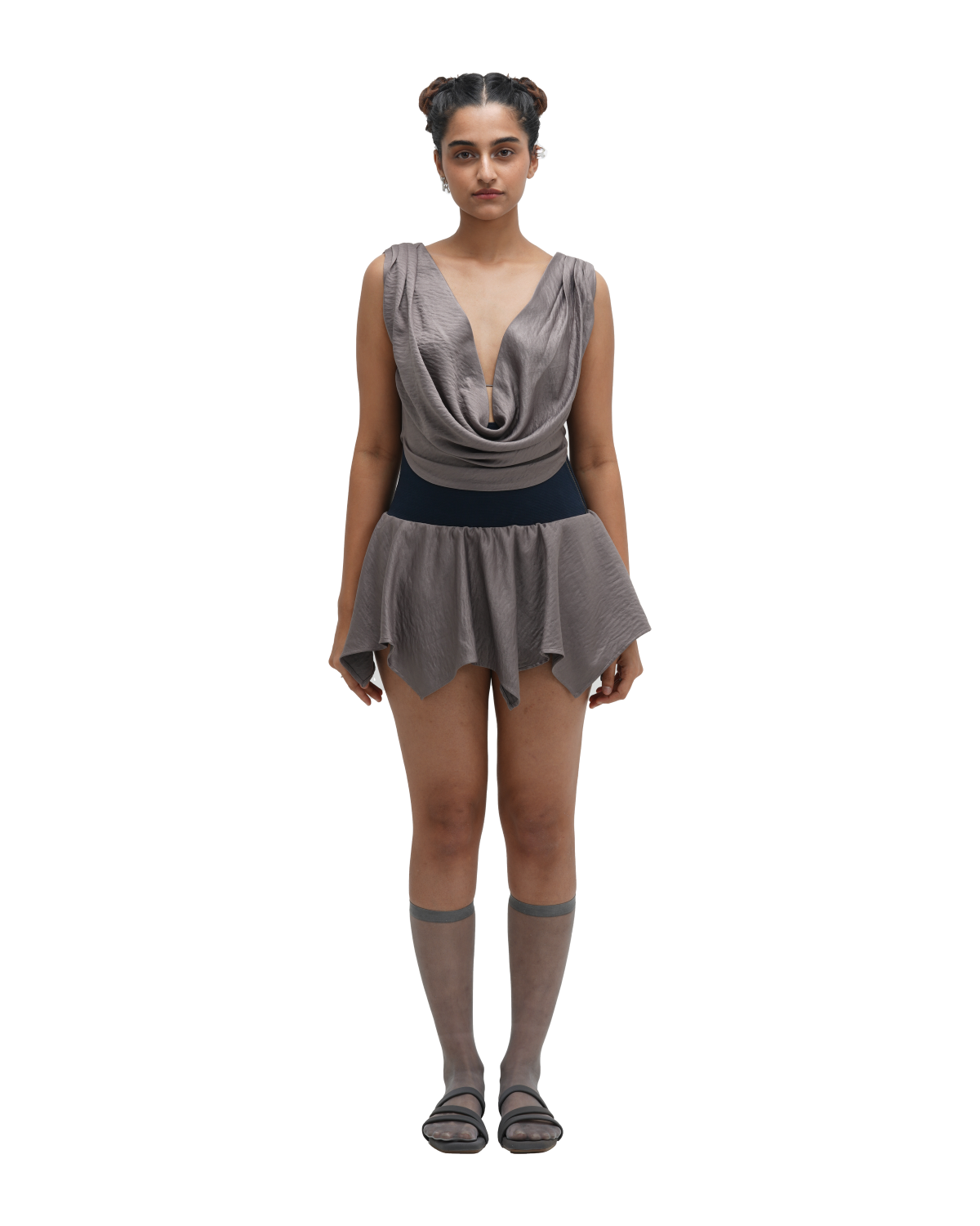 GREY COWL TOP WITH FLAIR SKIRT