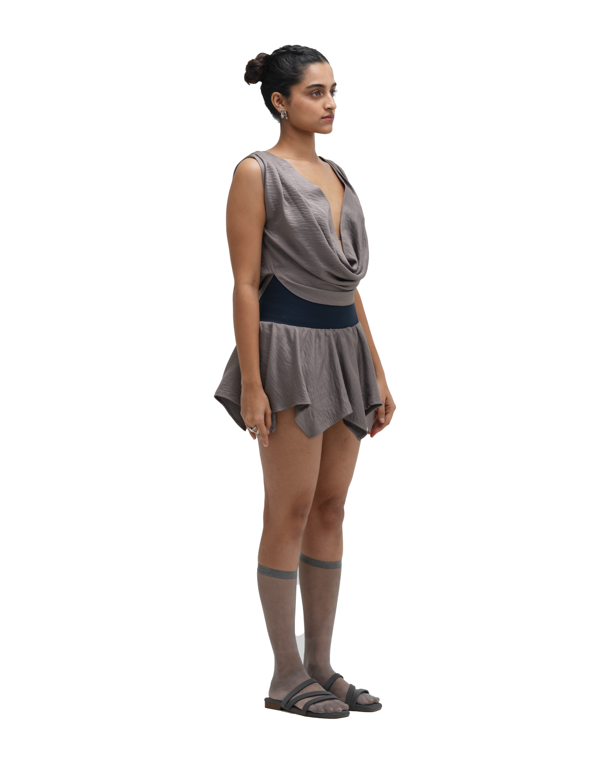 GREY COWL TOP WITH FLAIR SKIRT