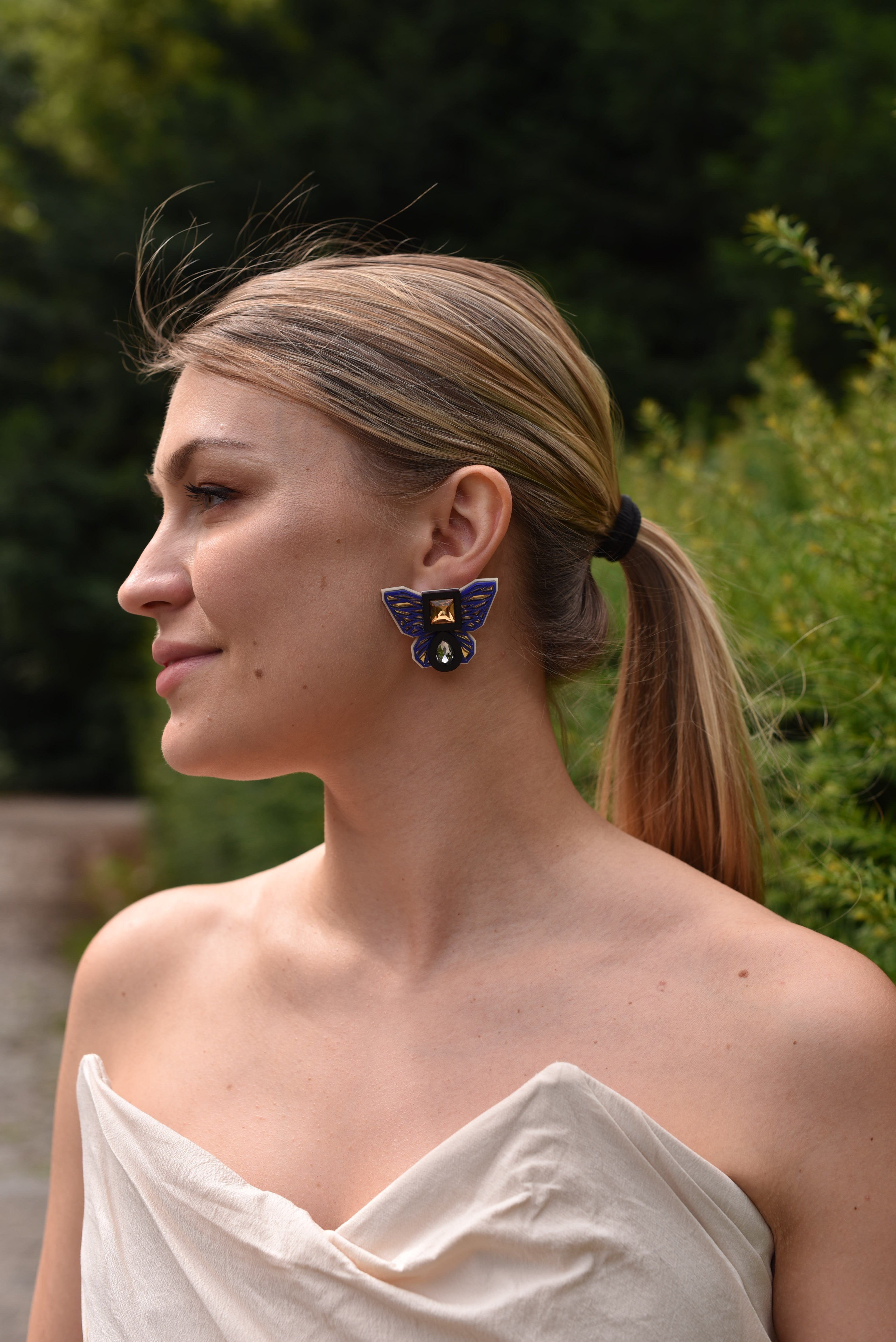 BUTTERFLY STUDS IN COBALT BLUE