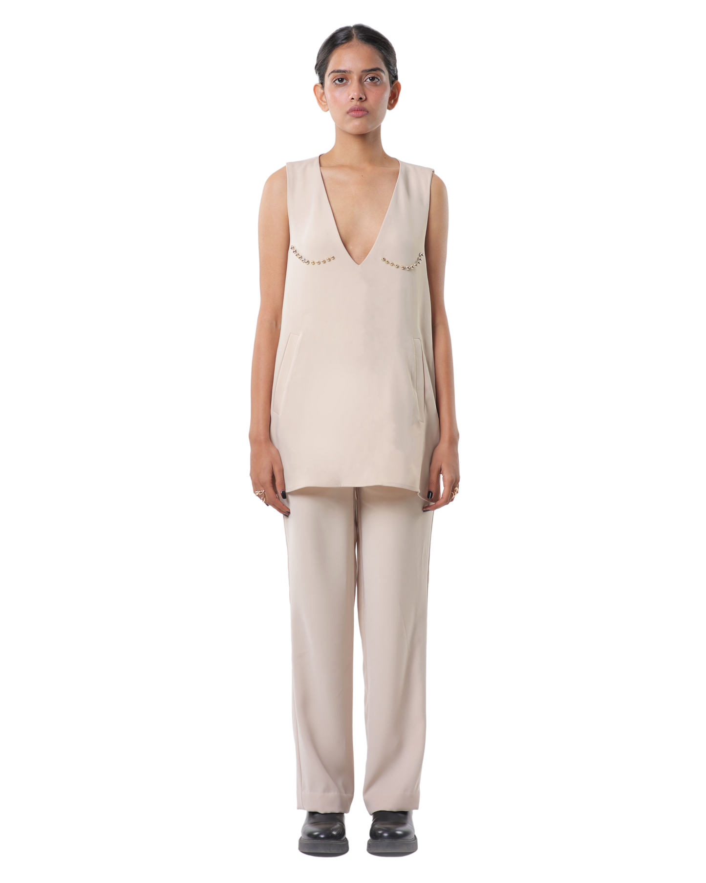 Dot Dress With Pants - Cream