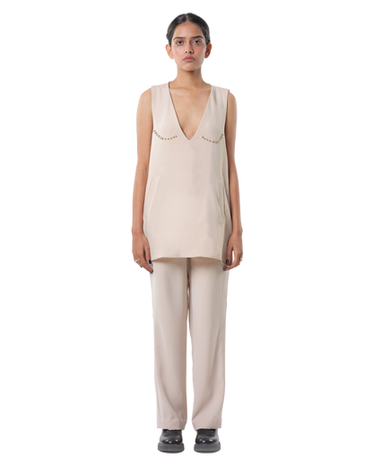 Dot Dress With Pants - Cream