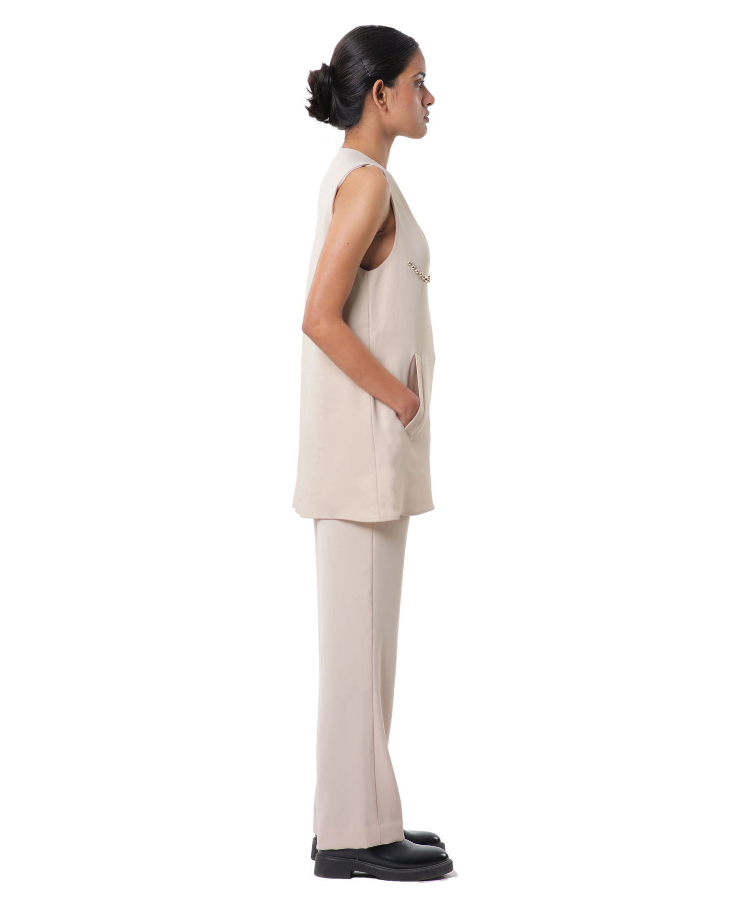 Dot Dress With Pants - Cream