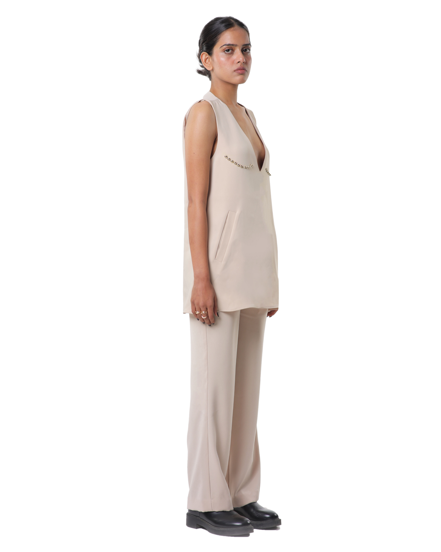Dot Dress With Pants - Cream