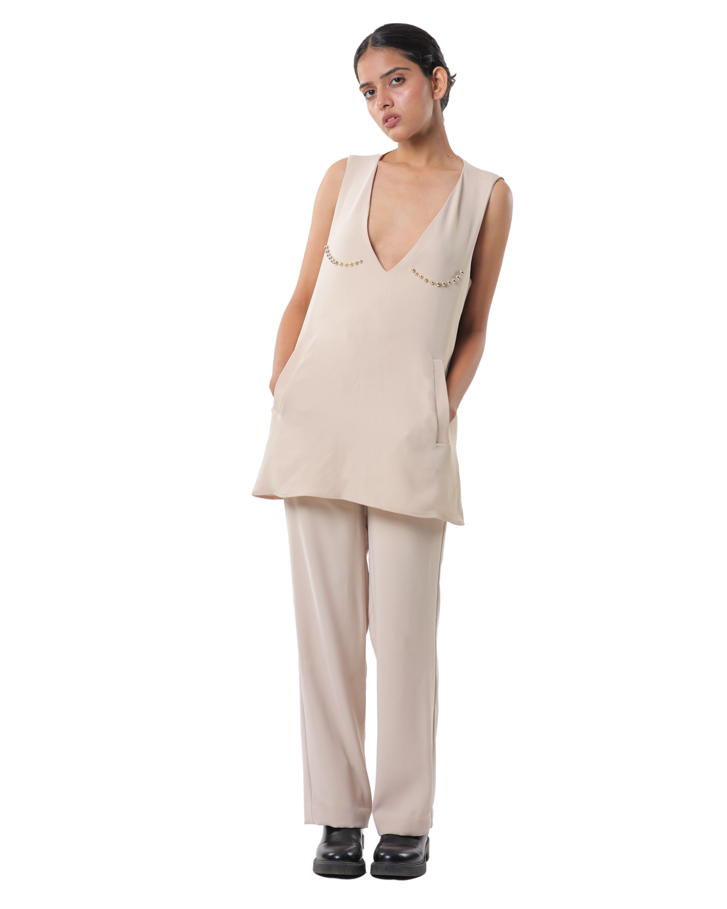 Dot Dress With Pants - Cream