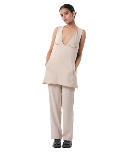 Dot Dress With Pants - Cream