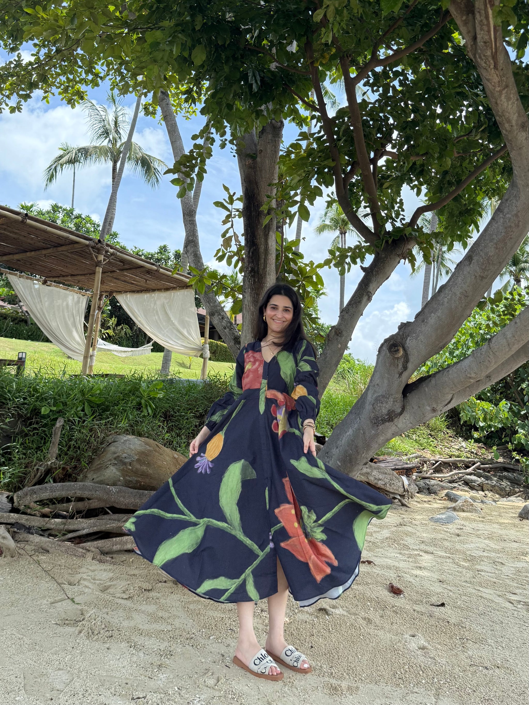 Selene Dress in Sorrento Bloom Print (Endless Blue)