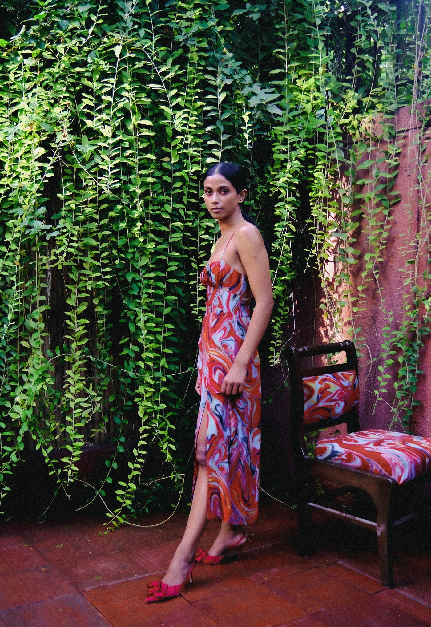 Cayenne Wave Ruched Bust Slip Dress