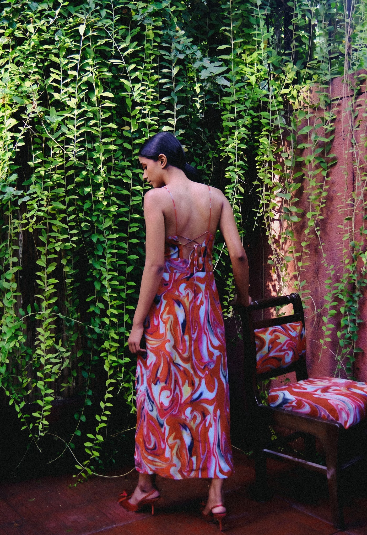 Cayenne Wave Ruched Bust Slip Dress