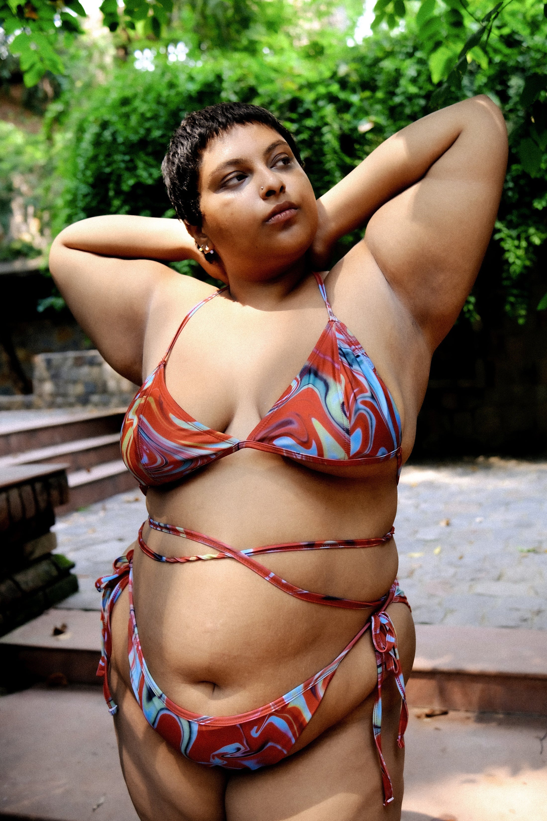 Cayenne Wave Triangle Bikini Top With String Bikini Bottoms