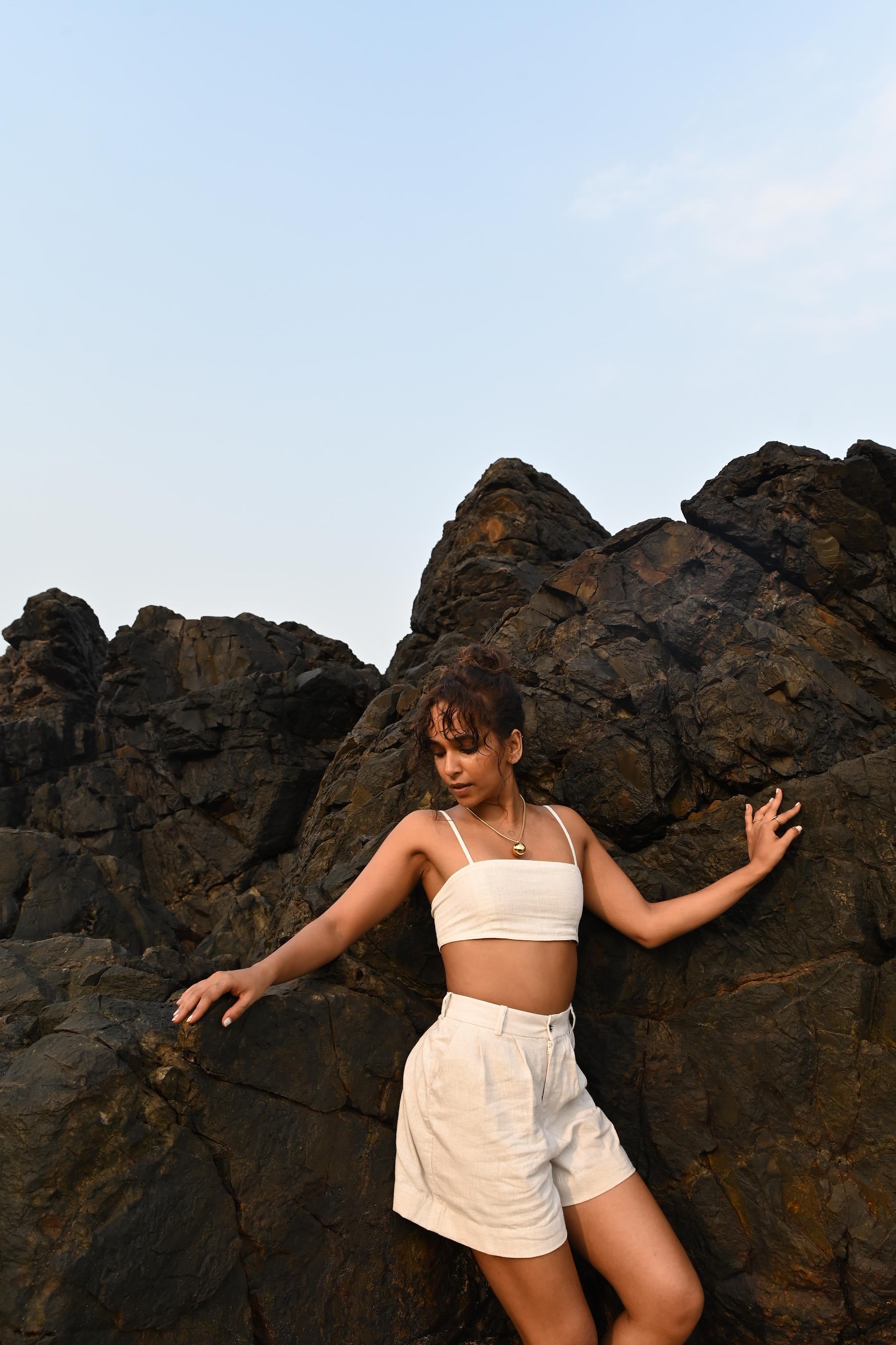 Willow Darted Shorts - Beige