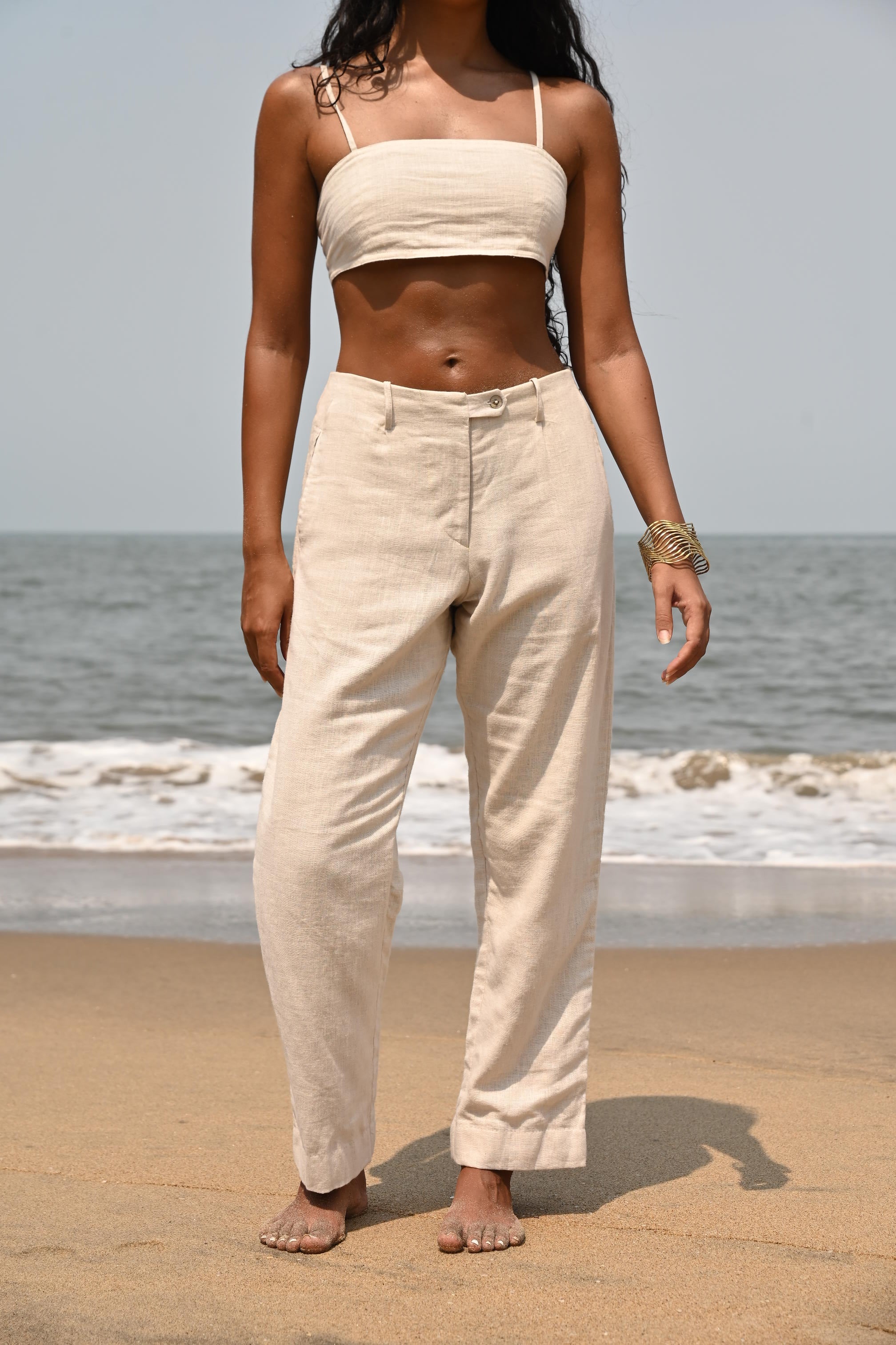 Leah Darted Pants - Beige
