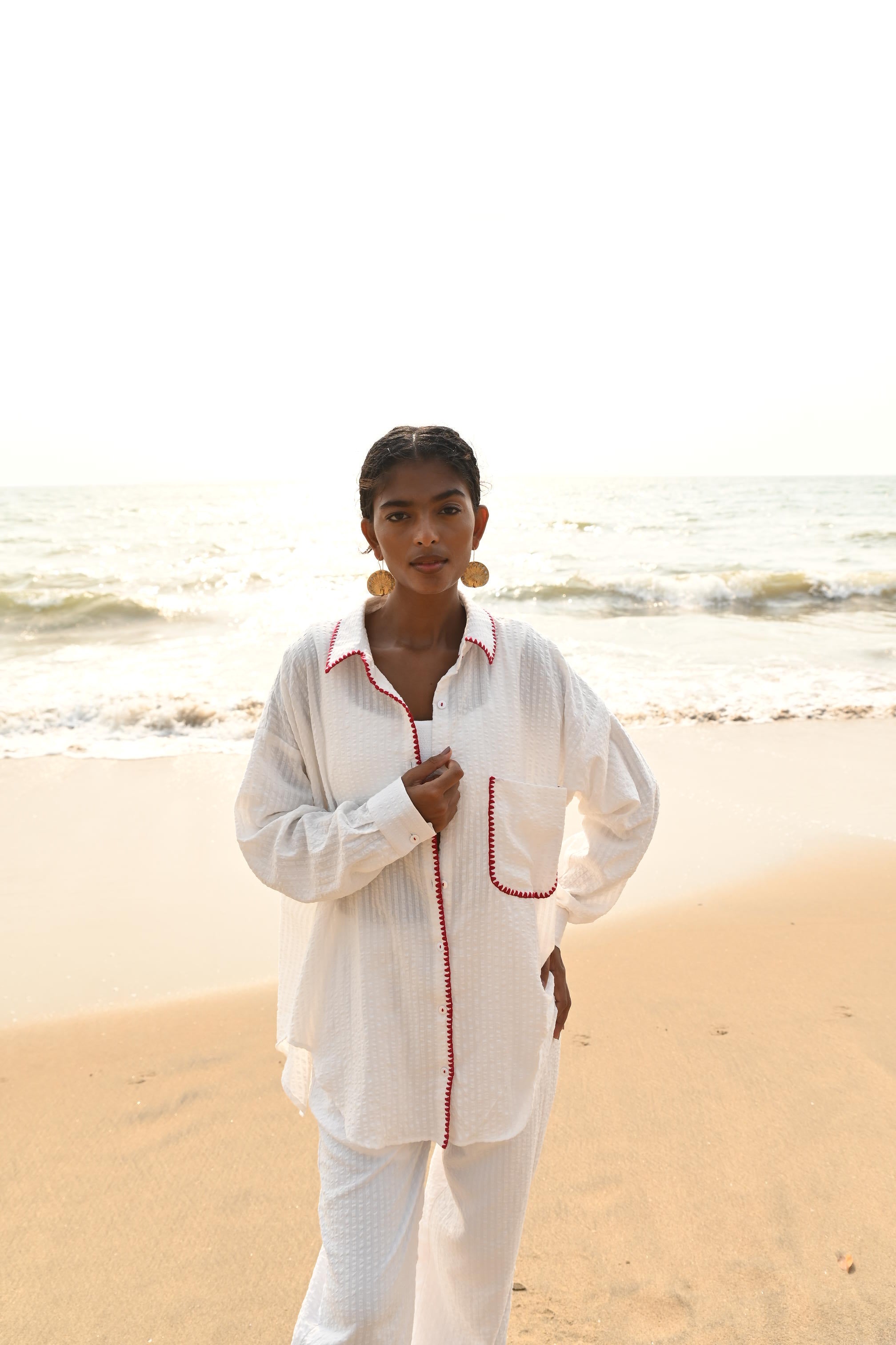 Aster Embroidered Shirt - Red