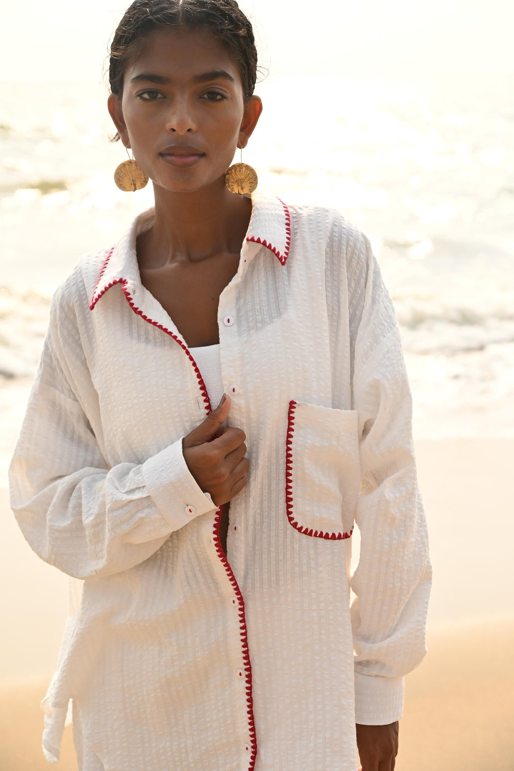 Aster Embroidered Shirt - Red