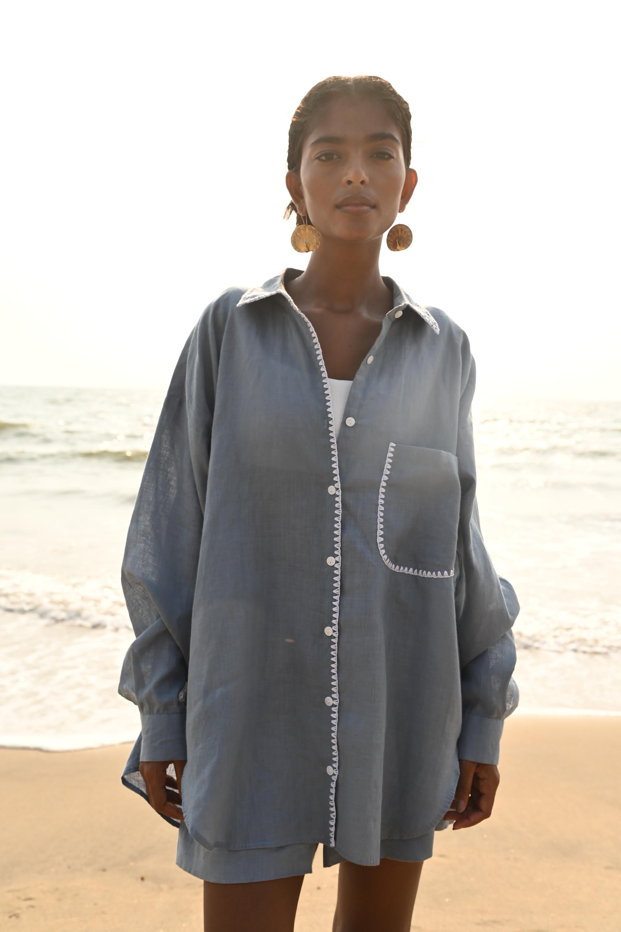 Irena Embroidered Shirt - Blue