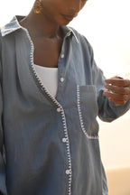 Irena Embroidered Shirt - Blue