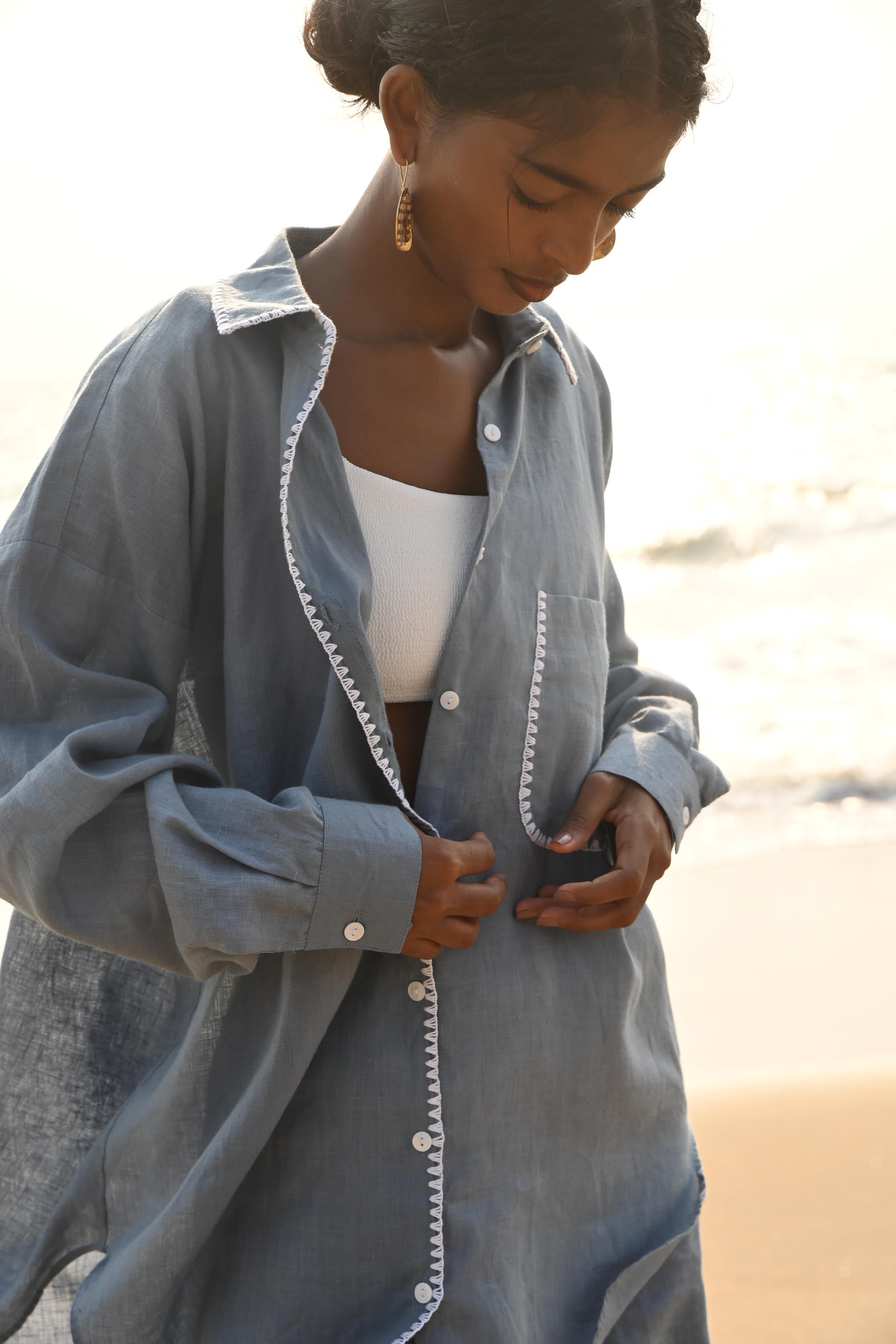 Irena Embroidered Shirt - Blue