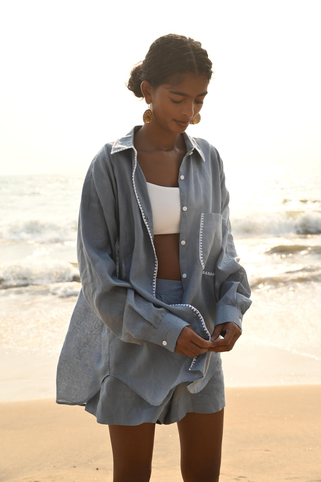 Irena Embroidered Shirt - Blue