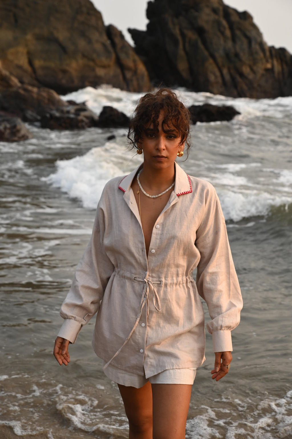 Jade String Shirt - Beige