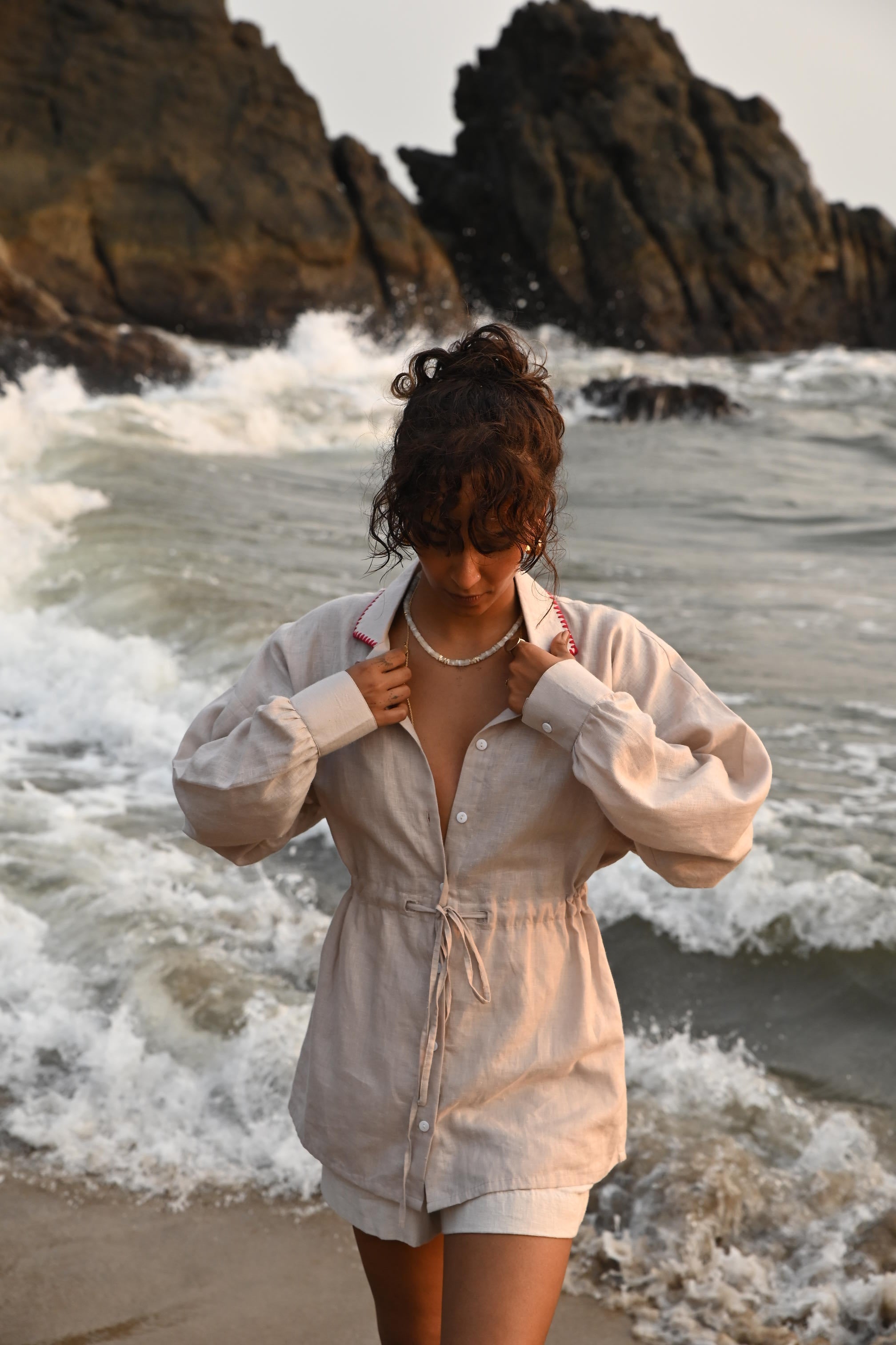 Jade String Shirt - Beige