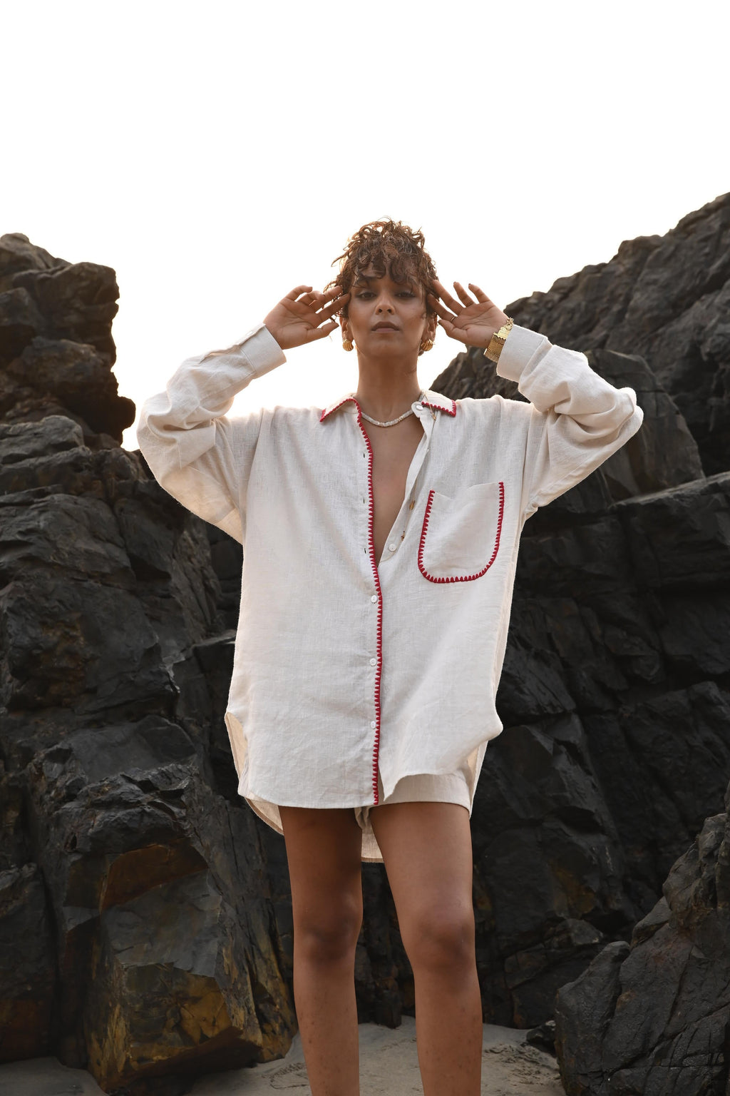 Irena Embroidered Shirt - Beige