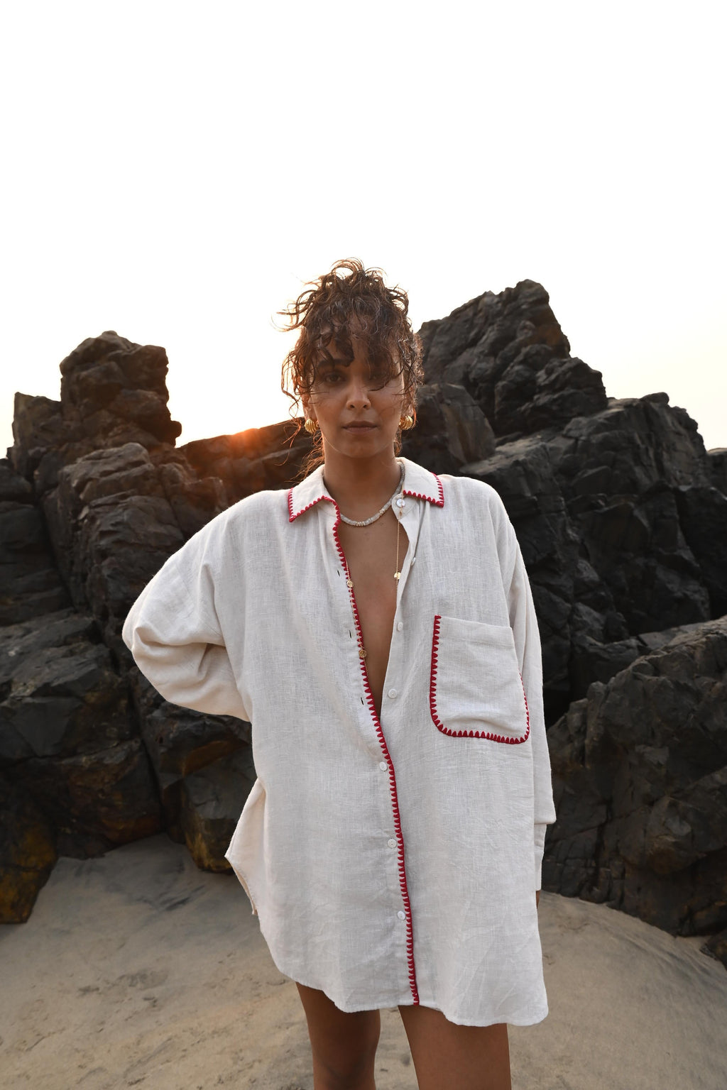 Irena Embroidered Shirt - Beige