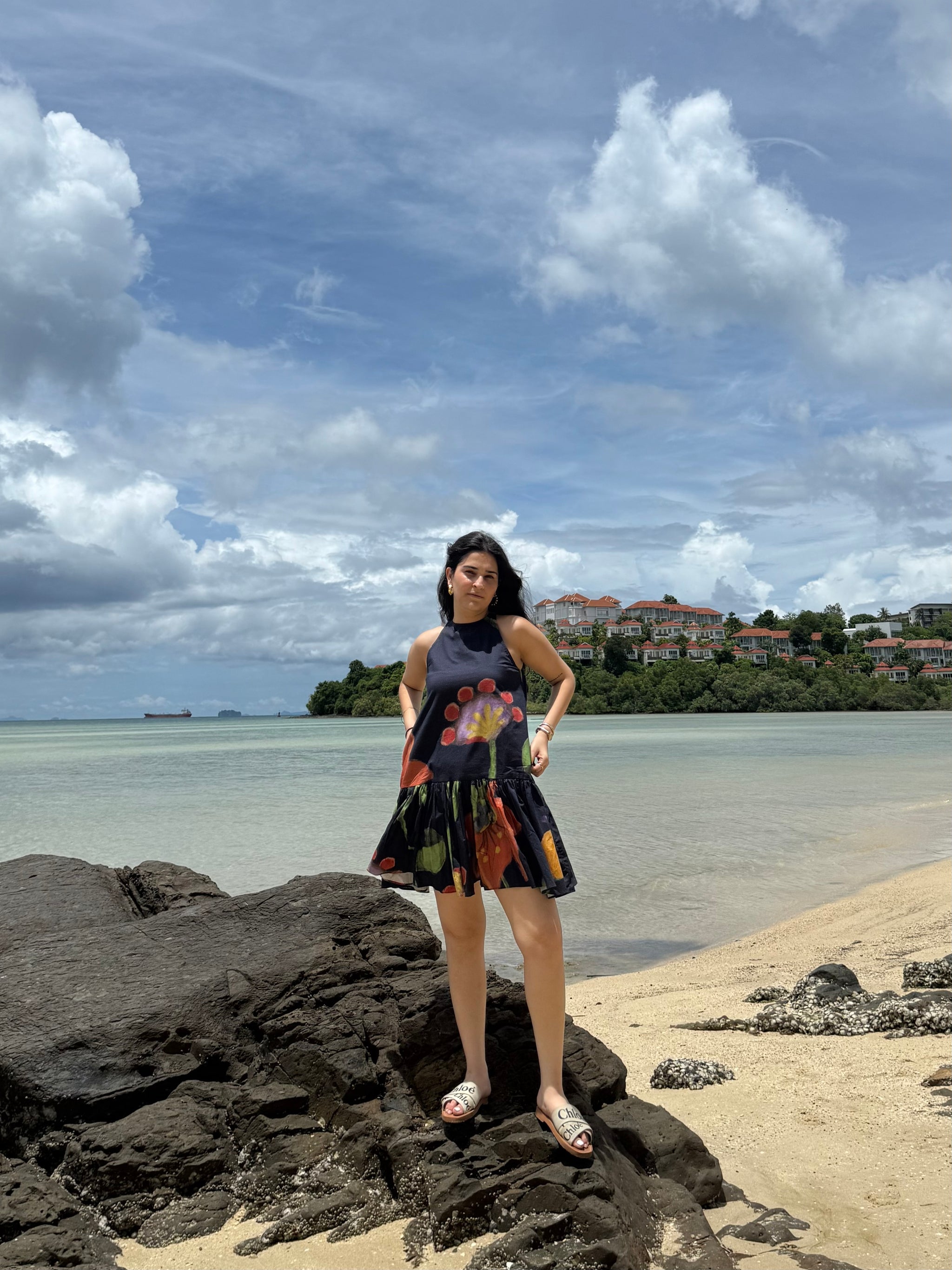 Positano Dress in Sorrento Bloom Print (Endless Blue)