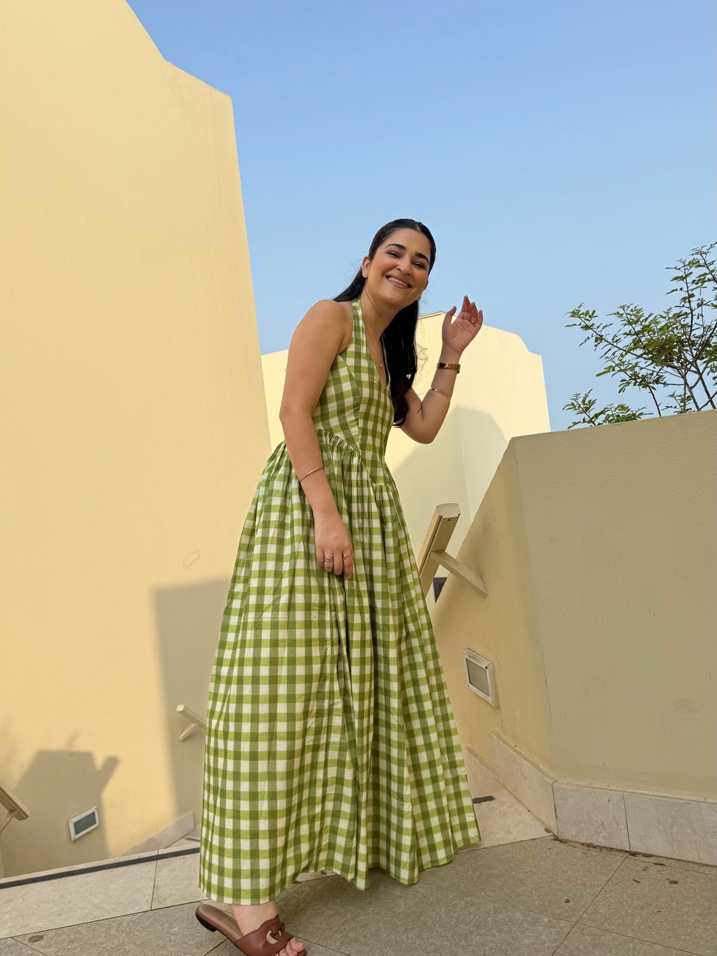 Solea Dress in Pistachio Plaid Print