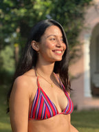 Triangle Bikini Top with Fixed Cups - Candy Stripes