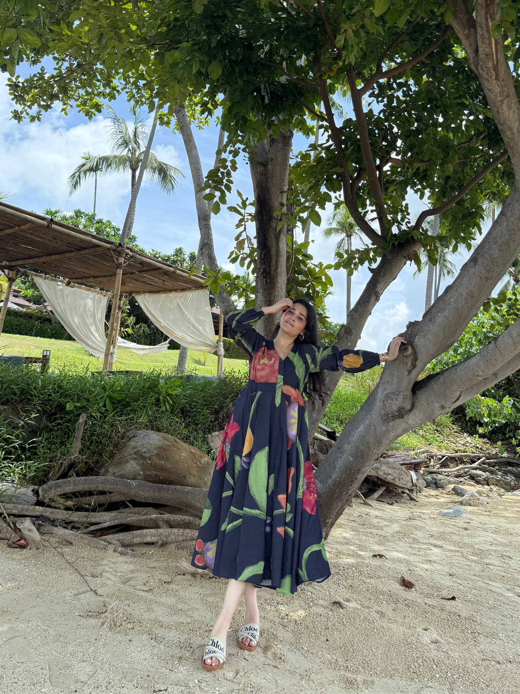 Selene Dress in Sorrento Bloom Print (Endless Blue)