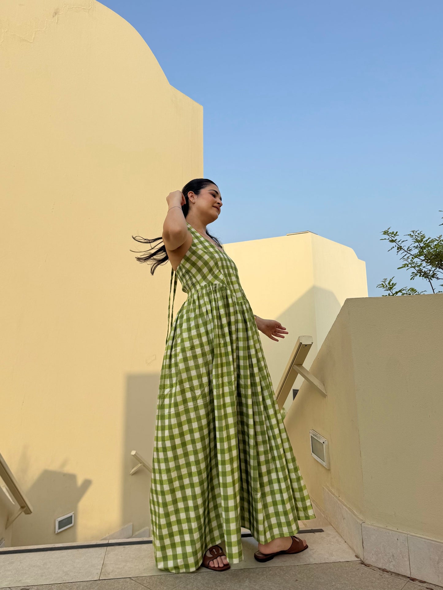 Solea Dress in Pistachio Plaid Print