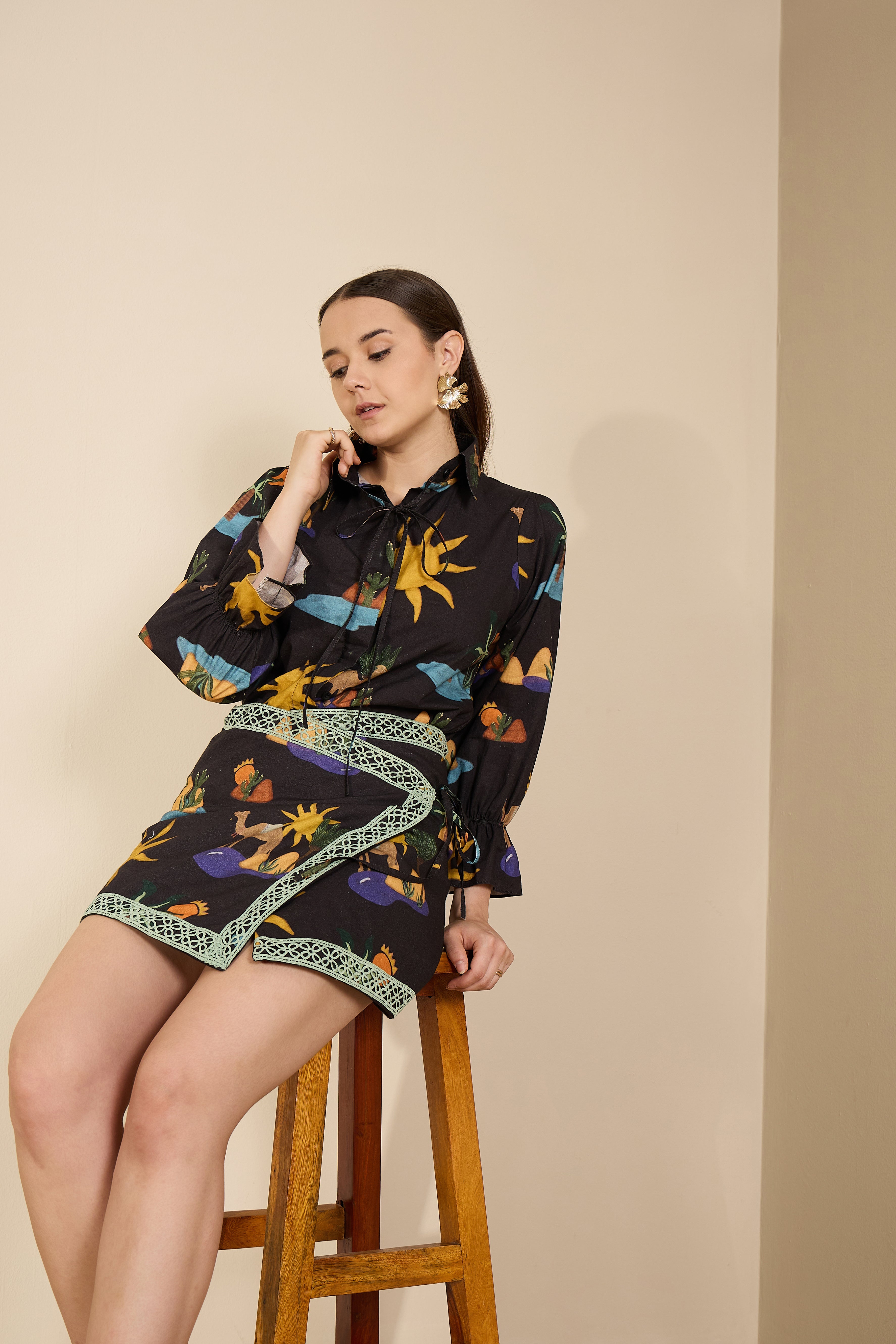 Sahara Co-ord Set in Hidden Spring Print (Black)