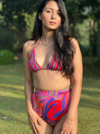 High Waist and High Coverage Bikini Bottom - Candy Wave