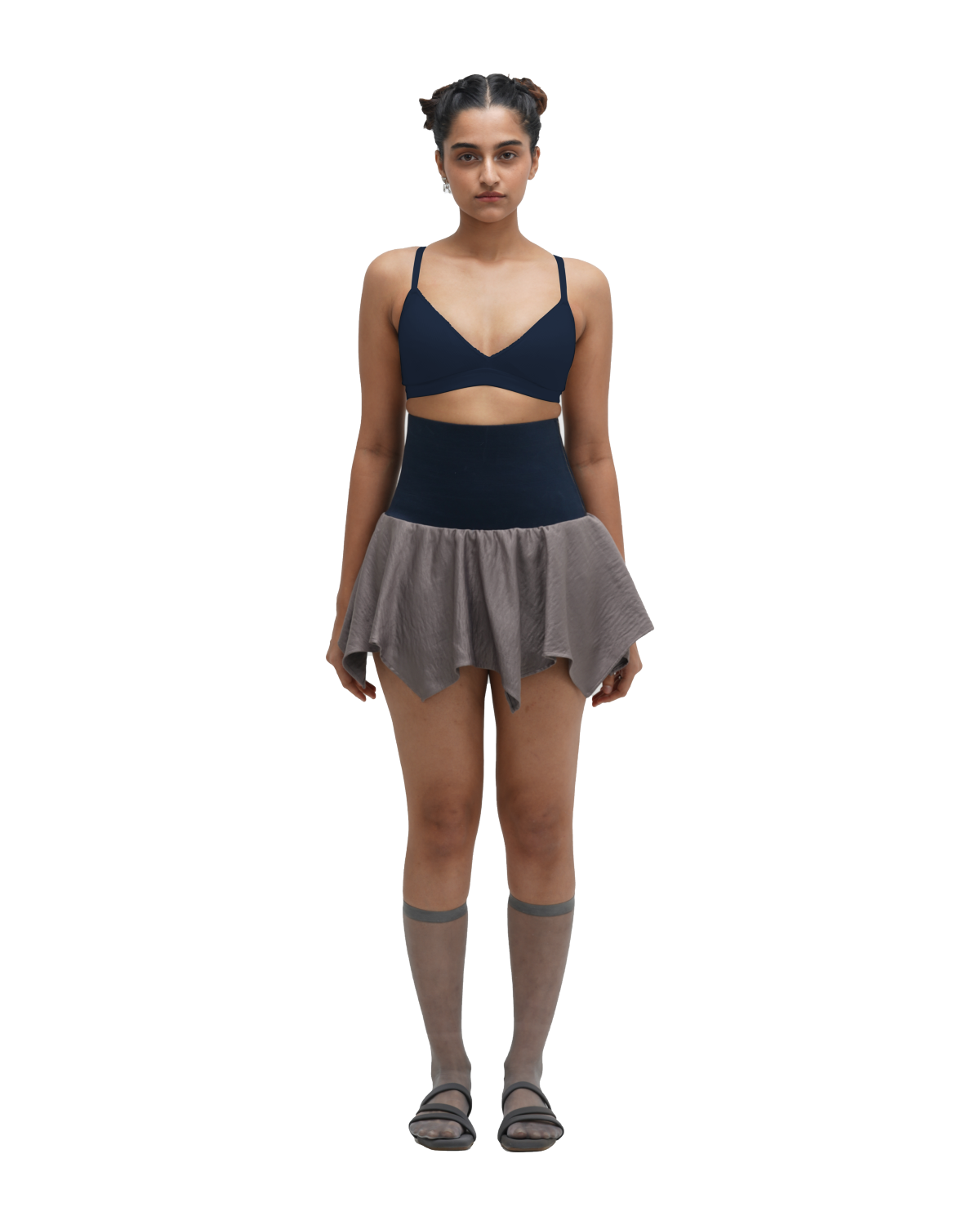 GREY COWL TOP WITH FLAIR SKIRT