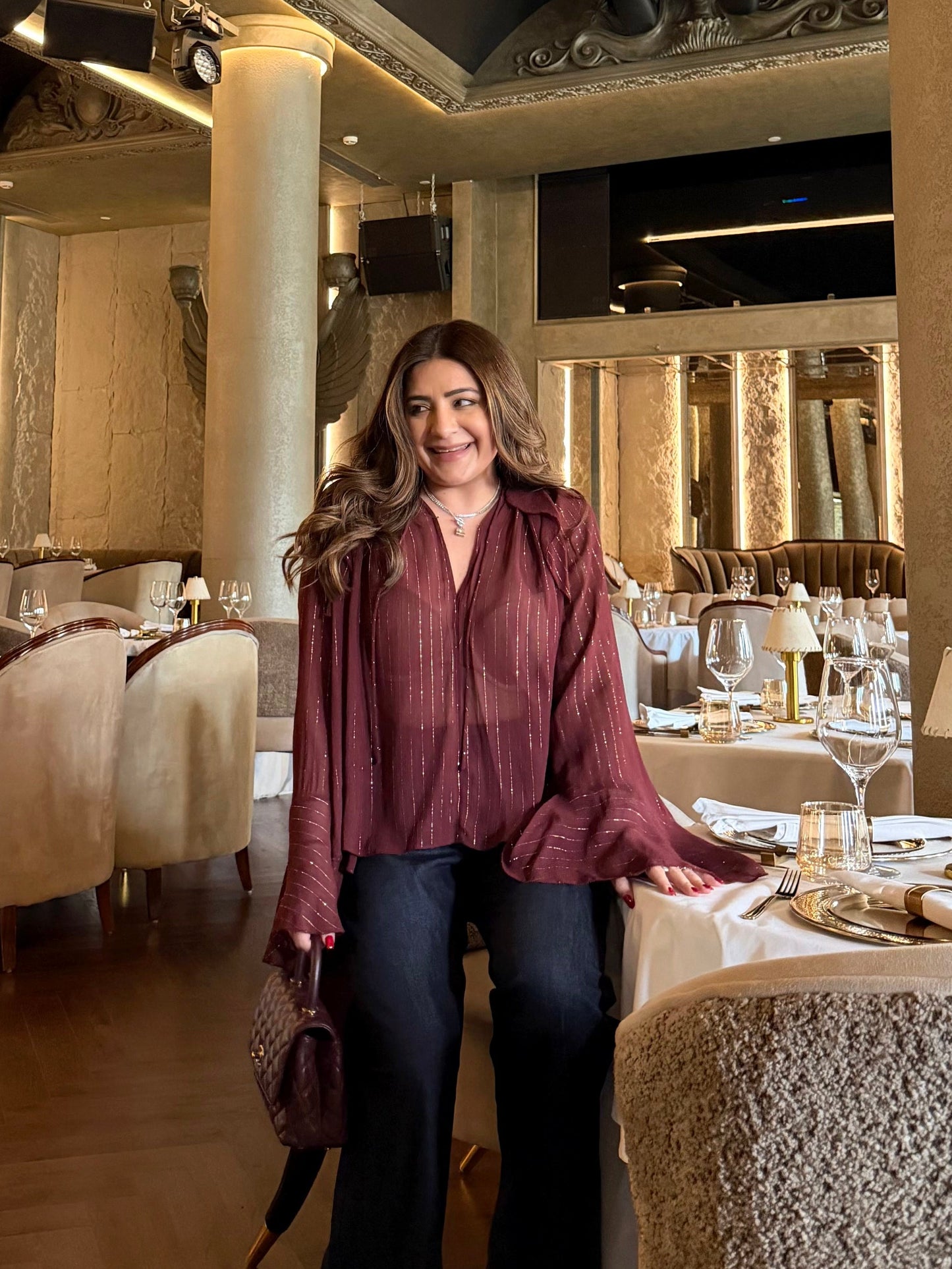 Meghna Pahwa in Merlot Blouse