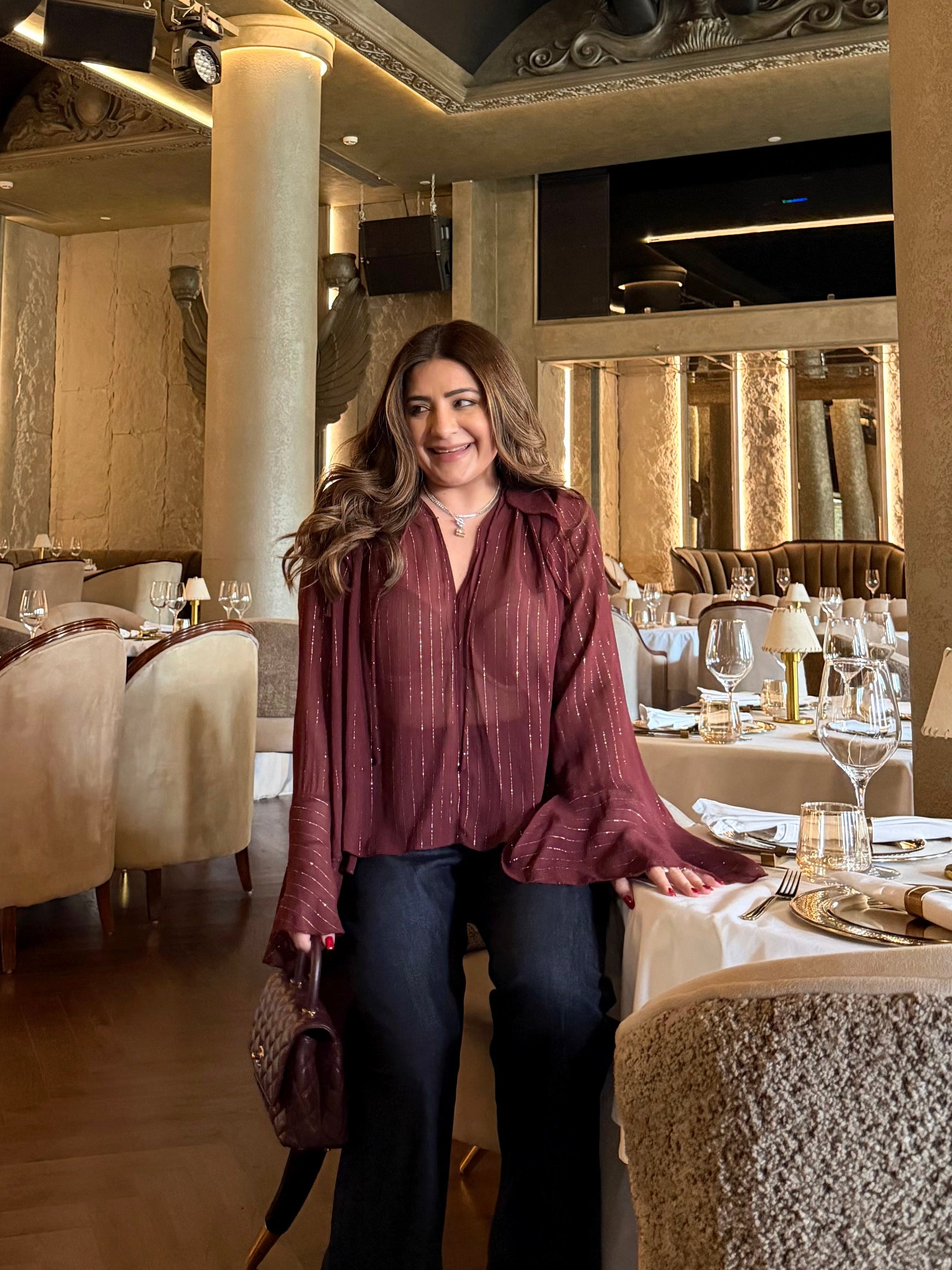 Meghna Pahwa in Merlot Blouse