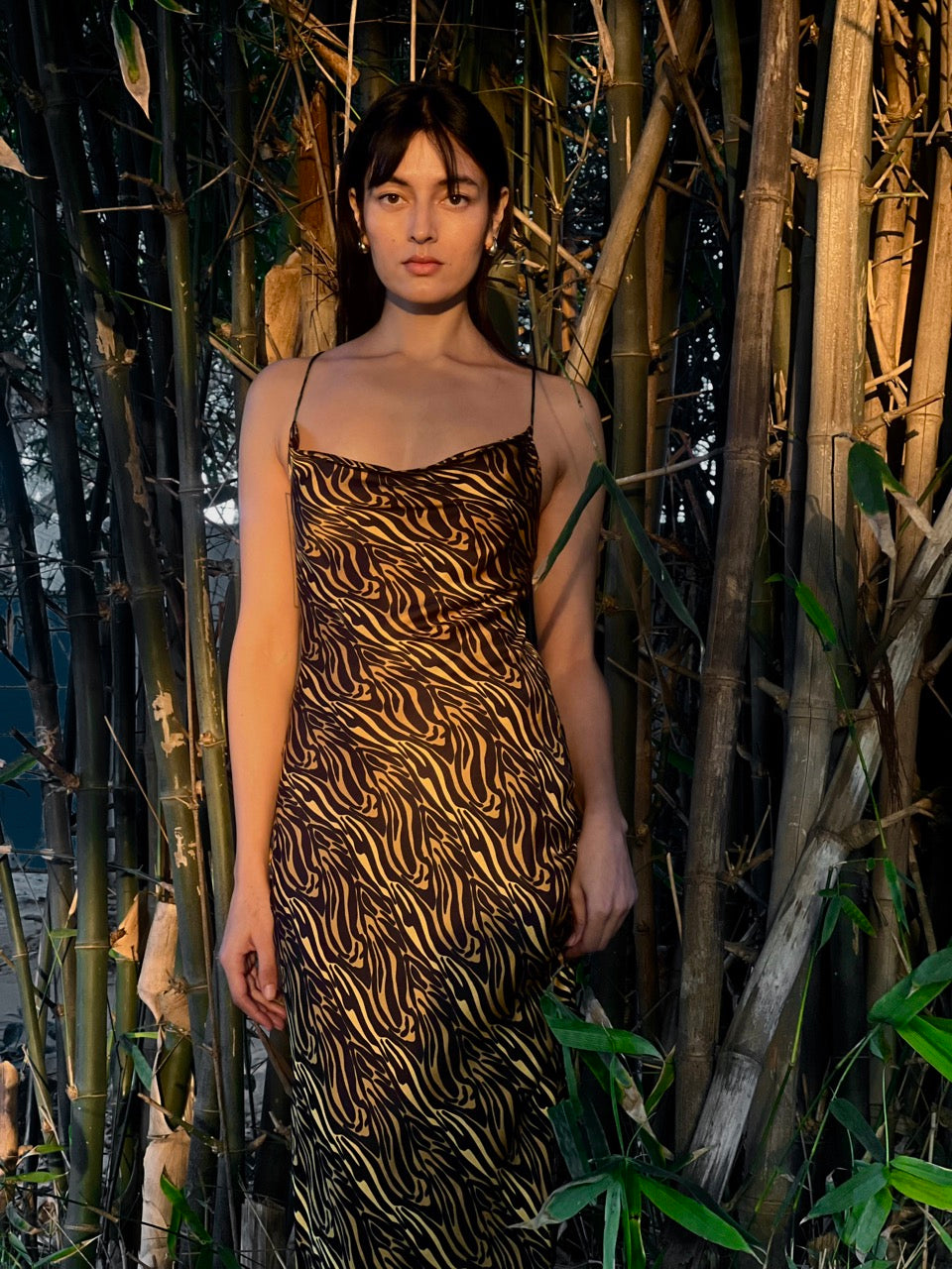 Satin Slip Dress with a Tie-Up Back - Tiger Wave