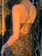 Satin Slip Dress with a Tie-Up Back - Tiger Wave