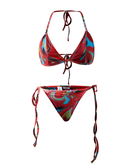 Cayenne Wave Triangle Bikini Top With String Bikini Bottoms