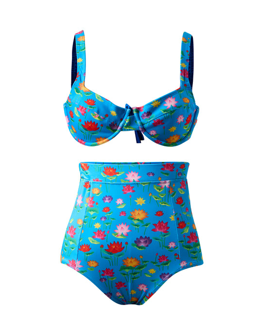 Lotus Pond Balconette Underwired Bikini Top With High Waist Bikini Bottoms